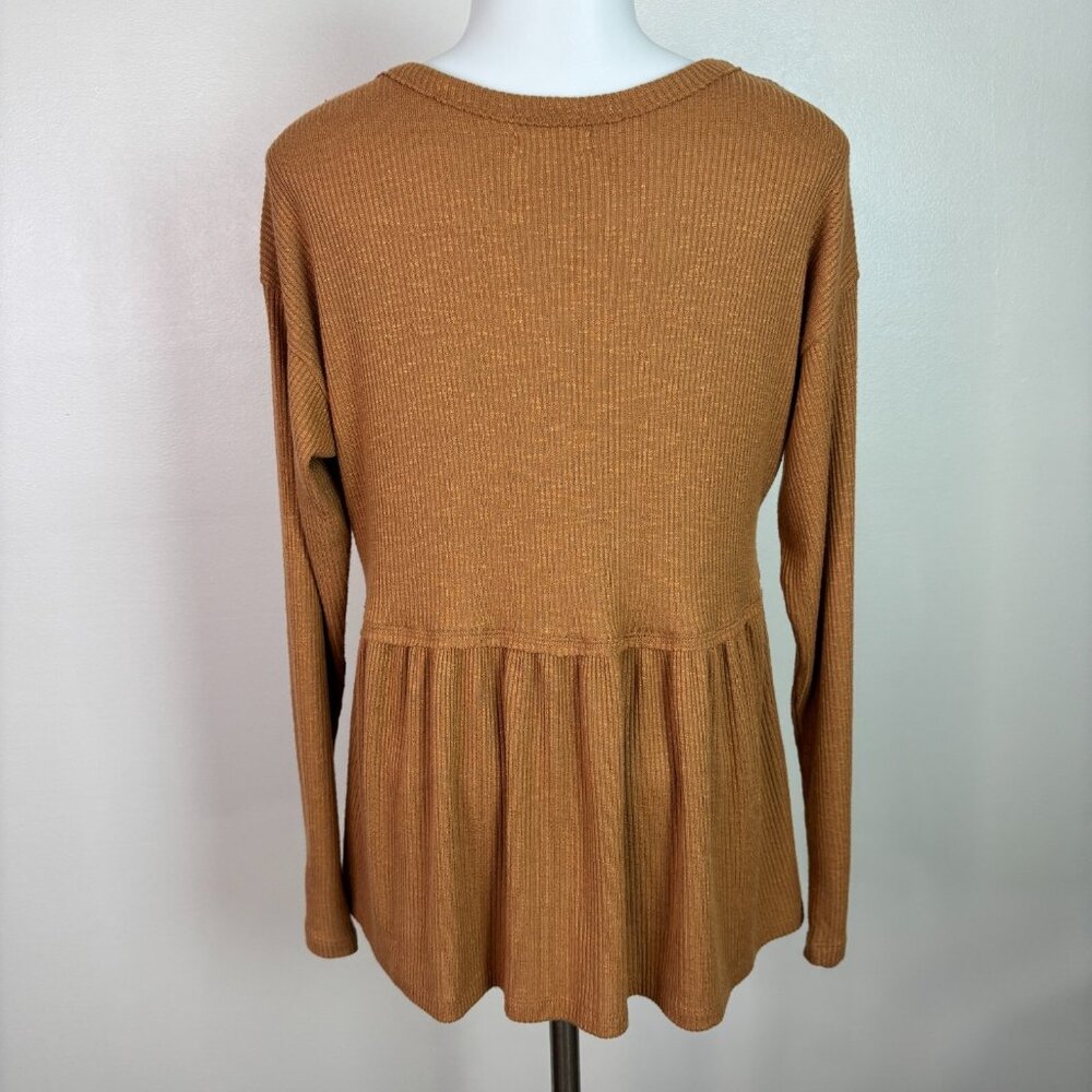 Maurices Top Small Brown‎ Ribbed Knit Long Sleeve Casual Shirt Women's - Picture 5 of 11